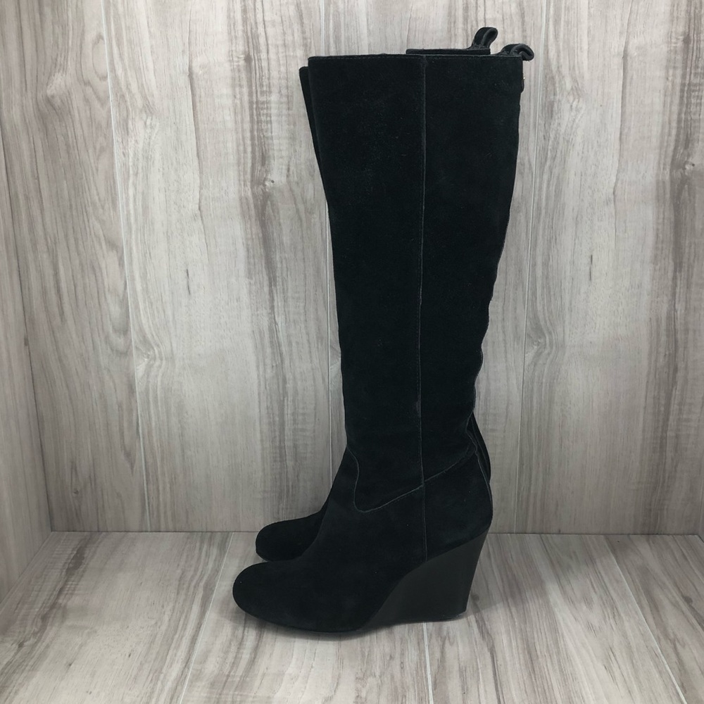 Tory Burch black suede knee high wedge boots size 7.5M